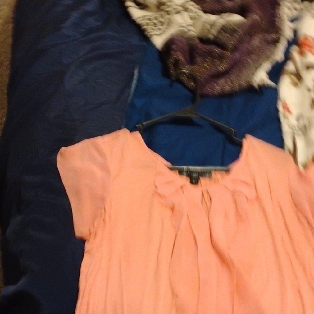 Orange Pleated Blouse with Rounded Neckline